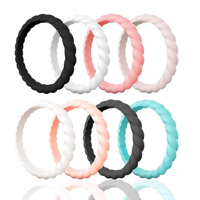 Egnaro Silicone Wedding Ring for Women,Thin and Stackble Braided Rubber Wedding Bands,No-Toxic,Skin Safe