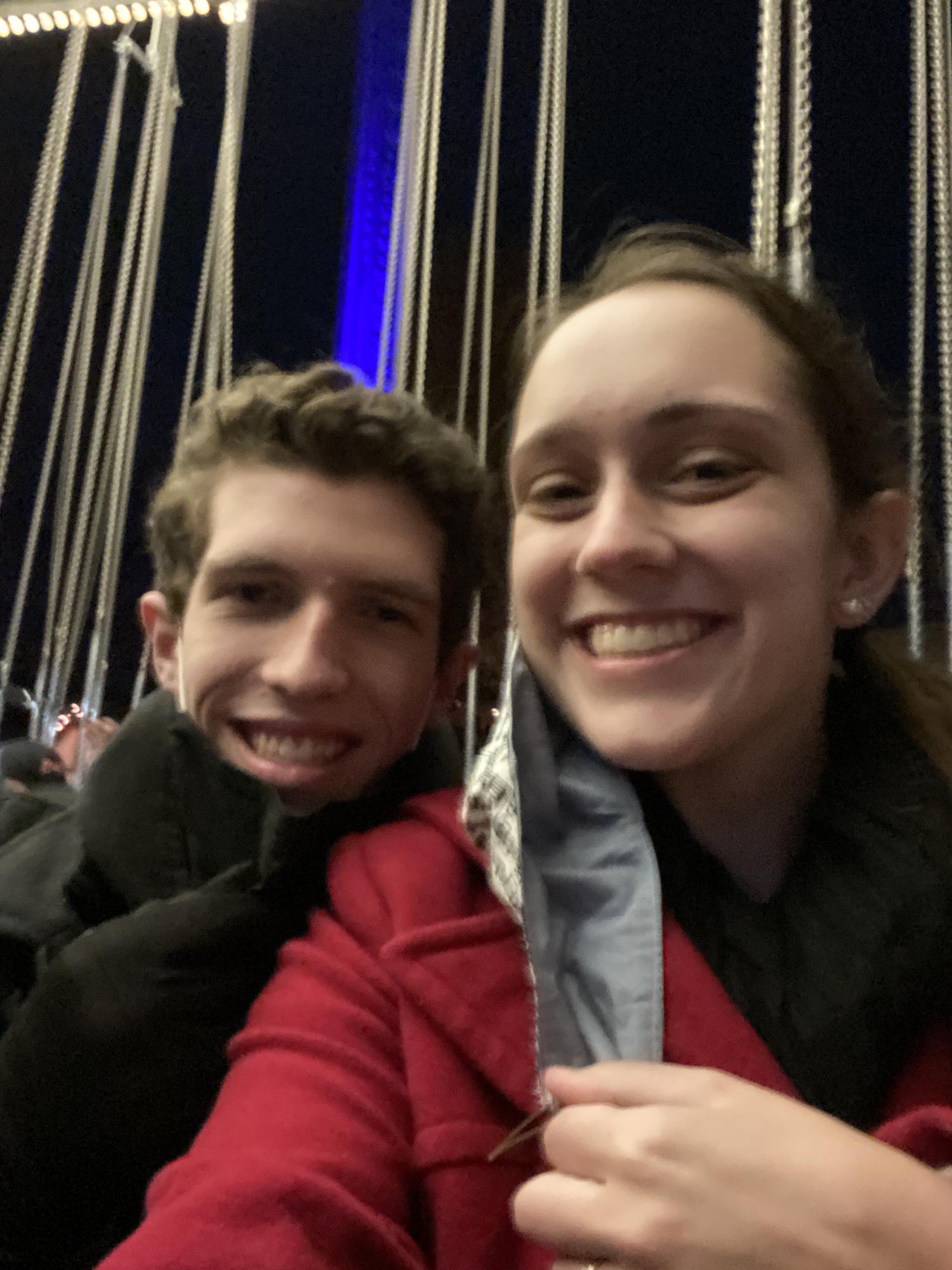 Busch Gardens Christmastown 2020. On the swings since Italy wasn’t open for our annal tree selfie.