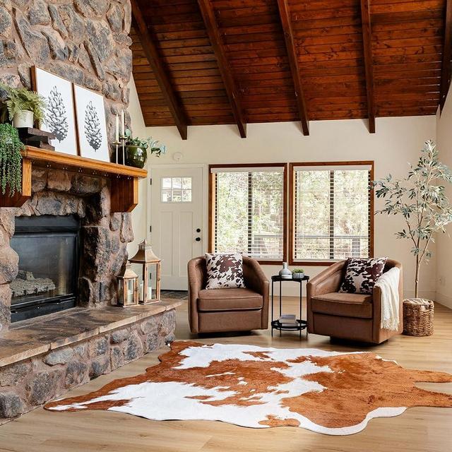 NativeSkins Faux Cowhide Rug (4.6ft x 6.6ft) – Brown & White (Large) - Cow Print Area Rug with Faux Suede No-Slip Backing, Cow Print Rug, Animal Hide Rugs, Cowhide Rugs for Living Room