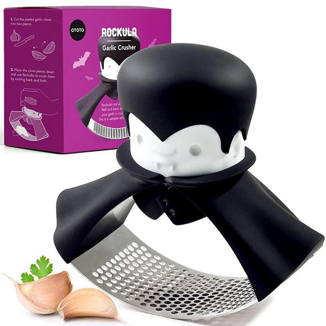 OTOTO Rockula Garlic Press Rocker - Garlic Masher, Garlic Rocker, Rocking Garlic Press Stainless Steel - Garlic Smasher Spooky Gifts - Non Dishwasher Safe