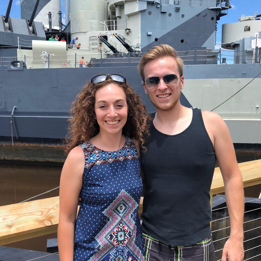 Exploring the North Carolina Battleship in July, 2018. We both love history!