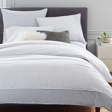 Organic Washed Cotton Stripe Duvet Cover, King/Cal. King, Slate