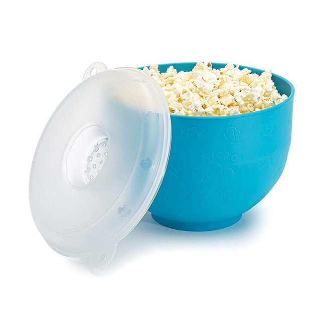 Goodful Silicone Microwave Popper, Collapsible and Dishwasher Safe Popcorn Maker, Bowl Made Without BPA, Multi-Purpose Lid, 3 Quart, Blue