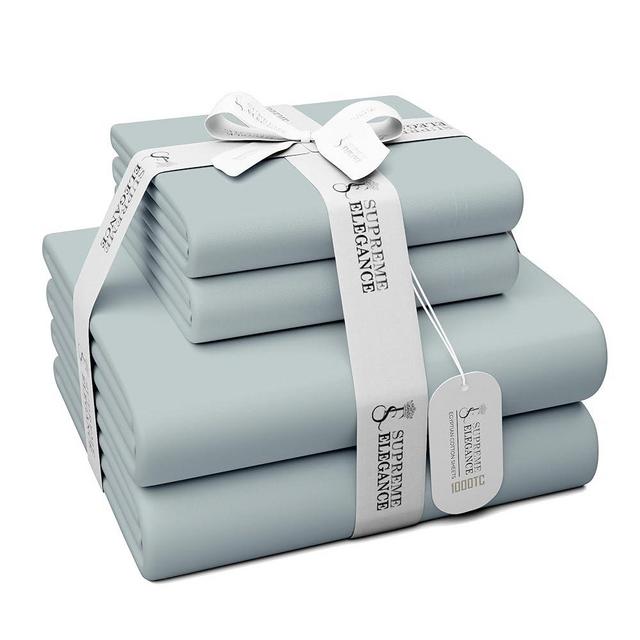 100% Egyptian Cotton Queen Sheet Set - 1000 Thread Count Light Gray Queen Size Bed - Luxury Sateen Weave Deep Pocket Sheets - Breathable - Soft & Silky - Egyptian Cotton Sheets Queen Size - Light Gray