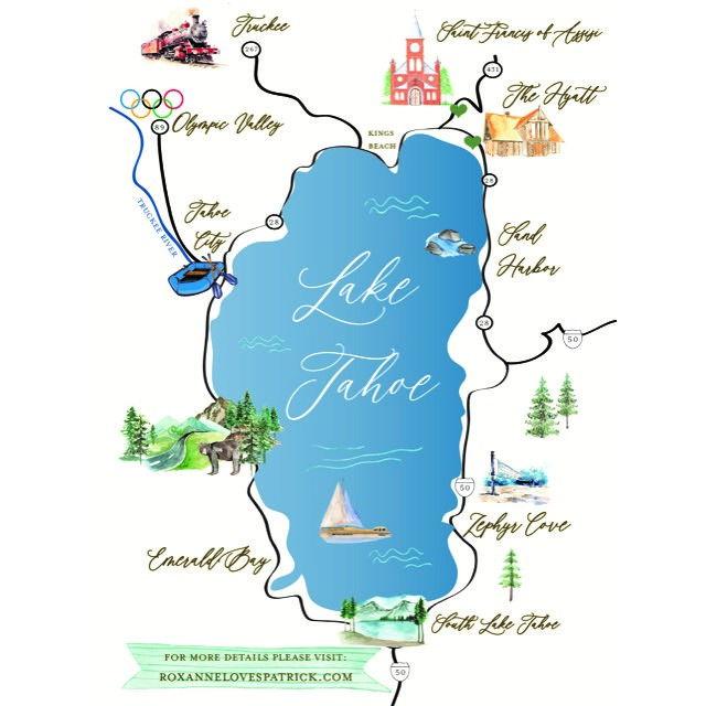 Map of landmarks throughout the Tahoe area
