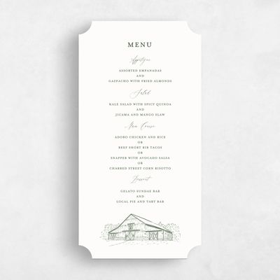 Green Ticket Wedding Menu - Millbrook