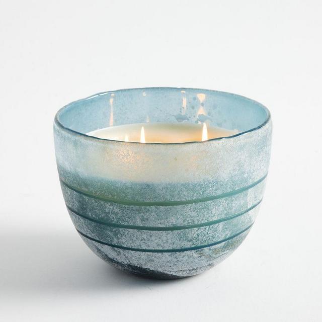 Etched Frosted Glass Scented Candle, Fig & Sandalwood, Large, 8.75"x5.75" - Indigo