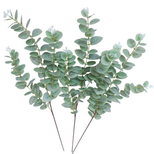 Forlaoers Green Fake Eucalyptus Faux Greenery Stems Silk Plants 32" Tall Leaves Olive Branches for Vases Home Decor Floral Arrangements Indoor Wedding Flowers (B:3pcs 31" Tall Grey Green Eucalyptus)