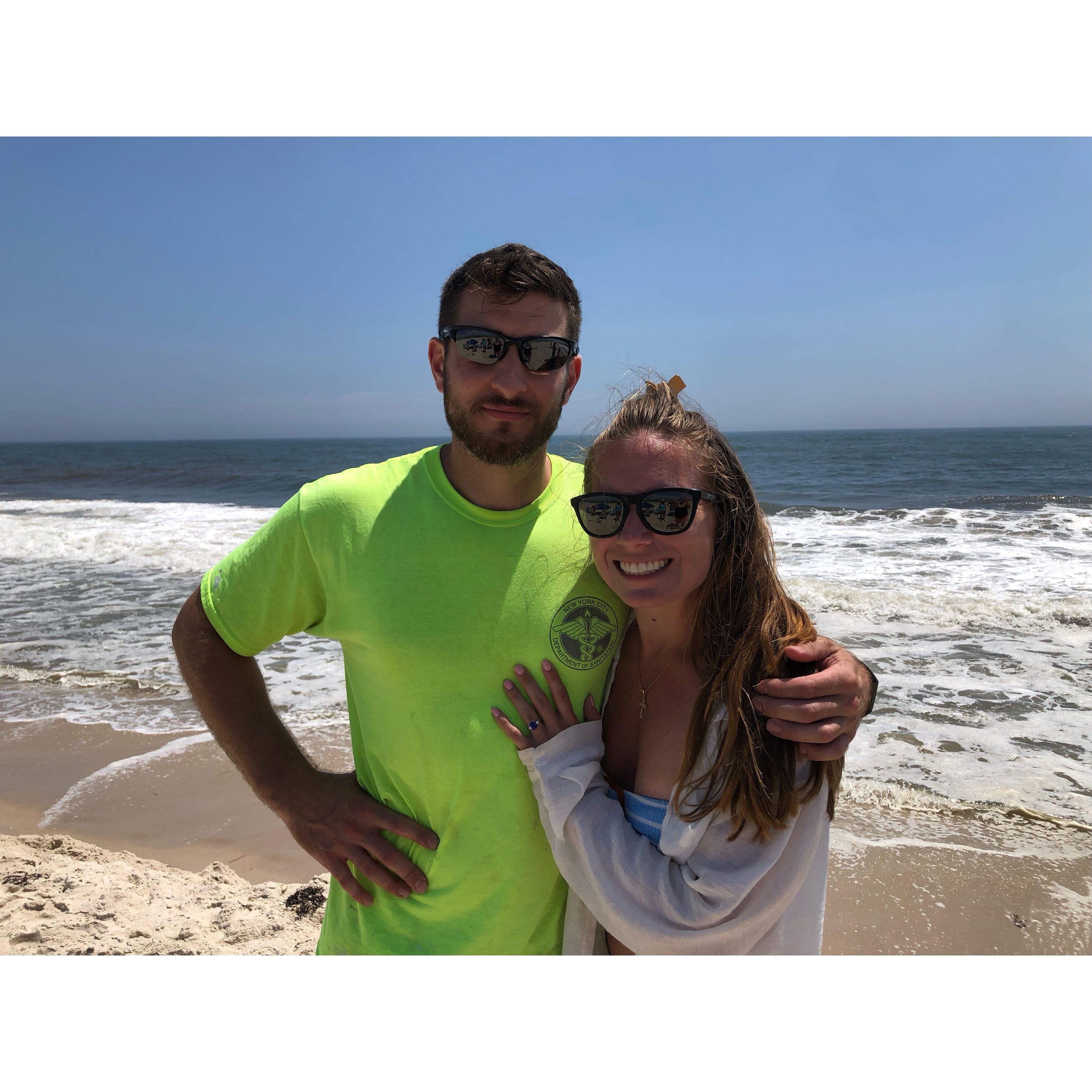 Celebrating our engagement the next morning on our favorite beach with Ben's family