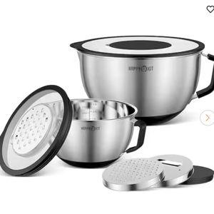 Stainless Steel Mixing Bowls w/ Handle & Grating Lids