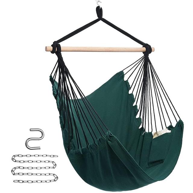 Y- STOP Hammock Chair Hanging Rope Swing, Max 330 Lbs, Quality Cotton Weave for Superior Comfort, Durability (Green)
