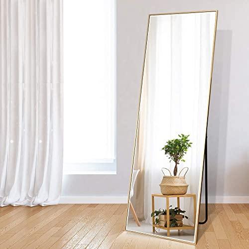 Full Length Mirror, Floor Standing Mirror, Full Body Mirror, Wall Mirror Full Length, Floor Mirror Full Length, Multi-Purpose Standing and Hanging, Thin PS Frame, 65"×22“ (Gold)