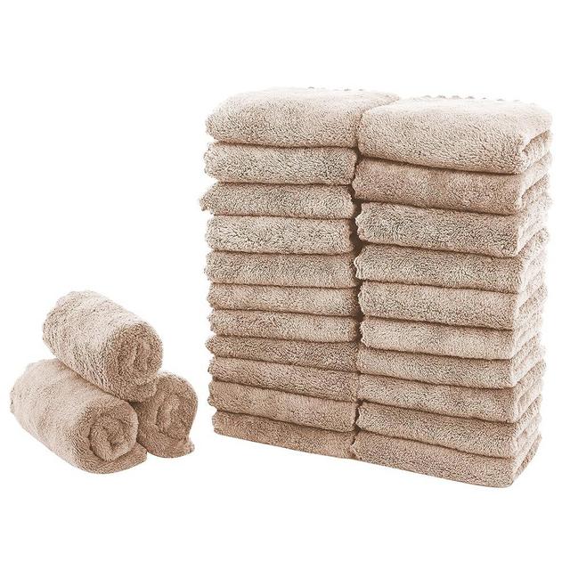 Sunny zzzZZ 24 Pack Kitchen Towels (Brown, 10 x 20 Inch) - Does Not Shed Fluff - No Odor Reusable Dish Towels, Premium Dish Cloths, Super Absorbent Coral Fleece Cleaning Towels