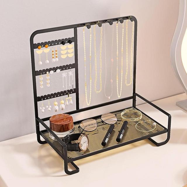 YIWANFW Bathroom Vanity Trays for Counter, Black Decorative Tray for Jewelry Earring Necklace Ring Bracelets Perfume Display and Storage, Multi-Purpose Bathroom Jewelry Trays, Exquisite Perfume Tray