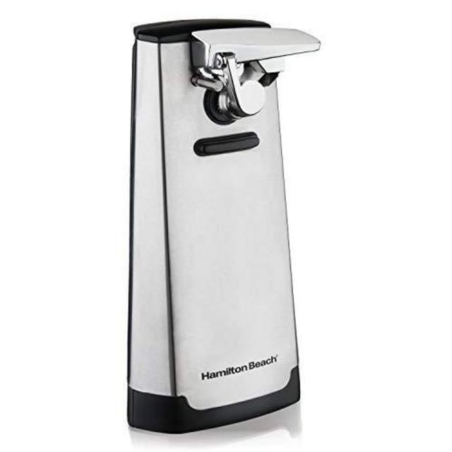 Hamilton Beach Electric Automatic Can Opener with Knife Sharpener, Easy-Clean Detachable Cutting Lever, Cord Storage, Brushed Stainless Steel (76700)