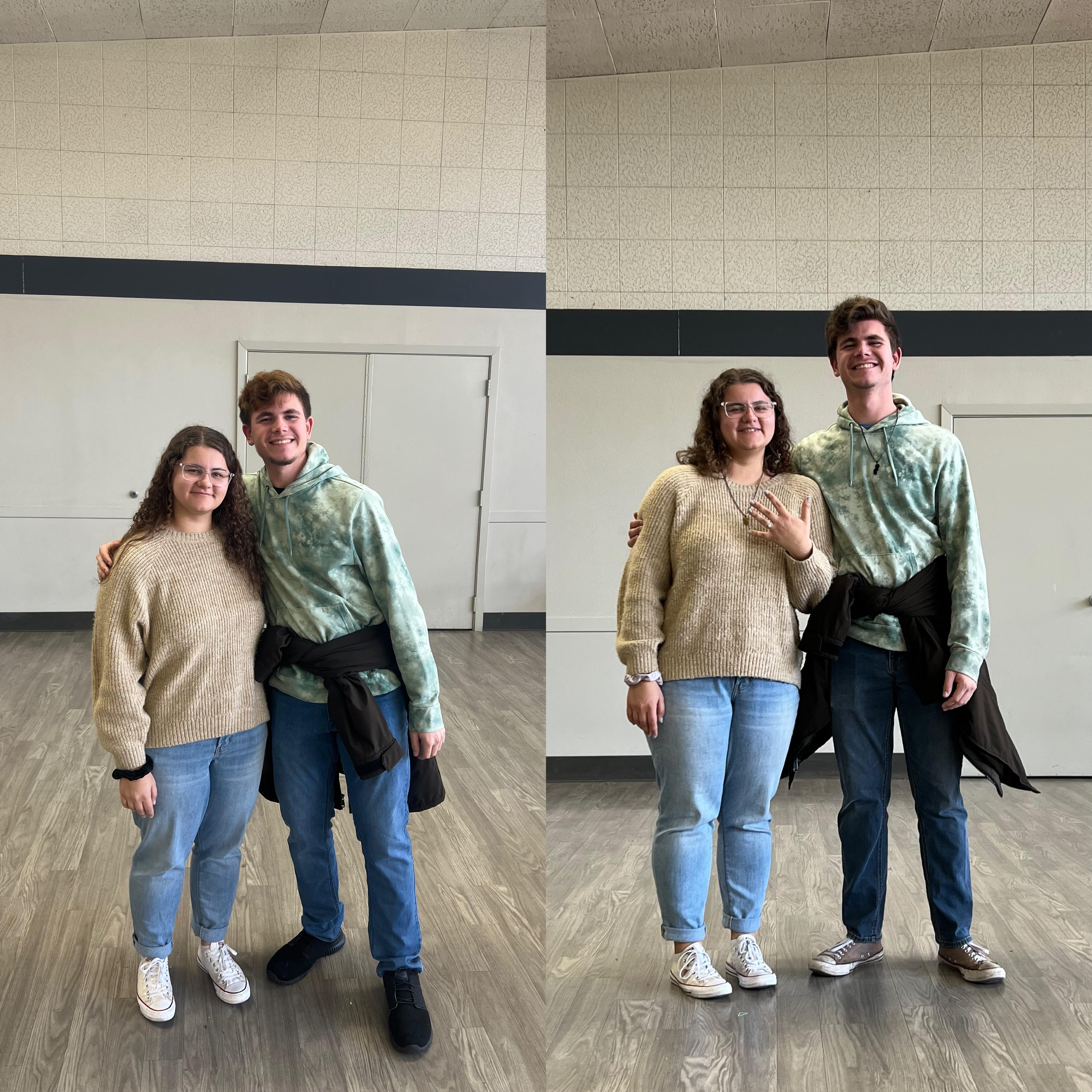 On the left is the first time we reconnected after losing touch for ten years, and on the right is one year later when he proposed.