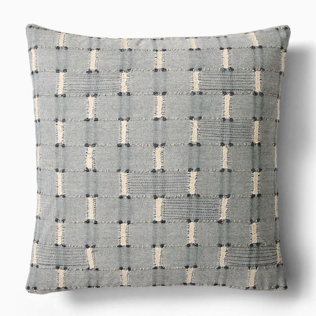 Embroidered Modern Blocks Pillow Cover, 18x18, Graphite