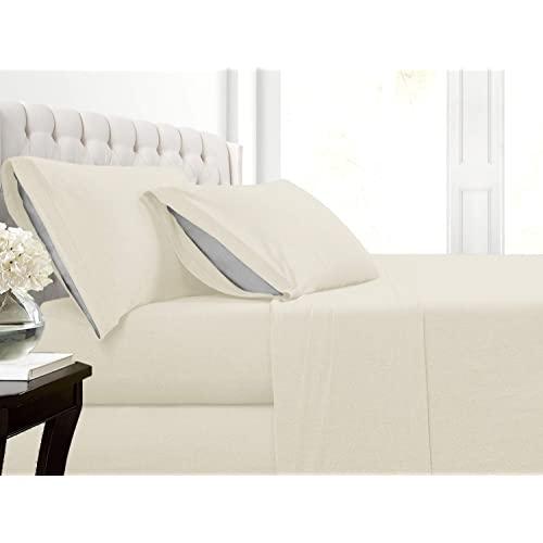 Cotton Rich T-Shirt Soft Heather Jersey Knit Sheet Set - All Season Bed Sheets,, Warm and Cozy, Comfort by Morgan Home Fashions (King, Heather Ivory)