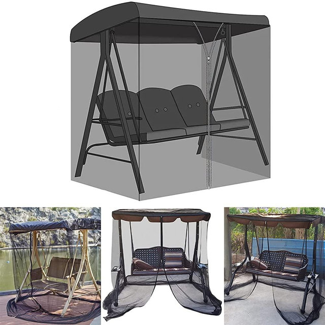 Minusone Mosquito Netting for Patio, Patio Swing Net, Outdoor Mesh Screen with Zipper Opening and Roof Waterproof Tent,Black Porch 2/ 3 Seater (3 125x205x205cm)