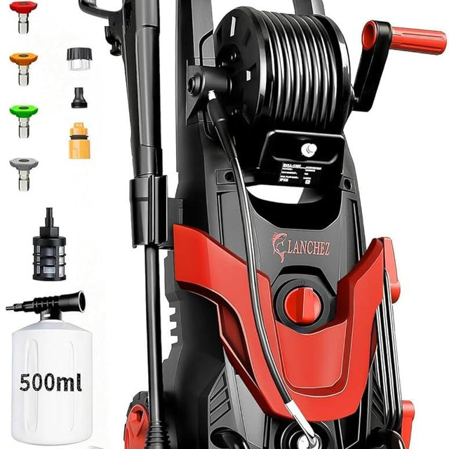 2026 Upgrade Pressure Power Washer 4800PSI w/4 Quick Connect Nozzles, Inlet Hose & Filter&500ML Soap Tank, High Cleaning Machine for Cars/Fences/Driveways/Patios/Home Cleaning,Red