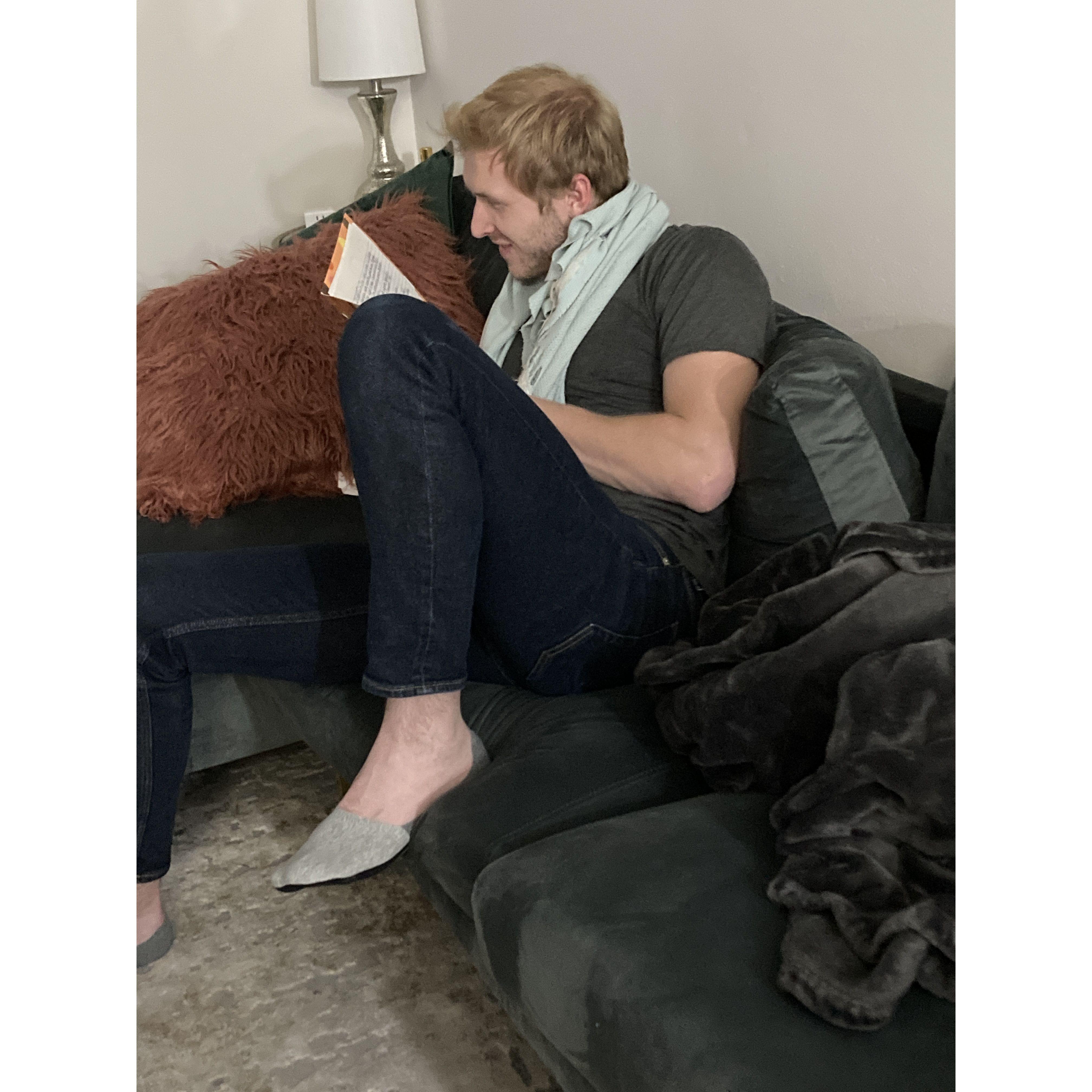 If you know me well, you know the blanket. He didn't even notice it till I pointed it out, then he just started wearing it like I did...