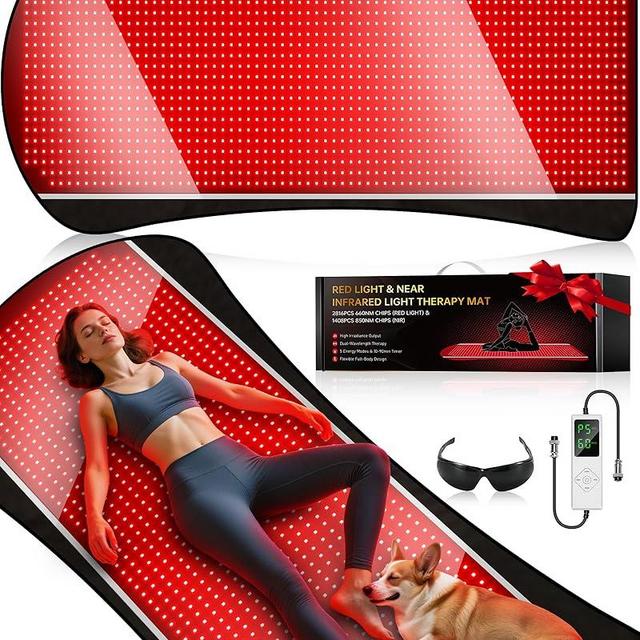 77.6" x 36" Red Light Therapy Mat for Body, 1408 LEDs (660nm& 850nm) Tri-Chip Dual Wavelength Infrared Red Light Blanket Pad, 5 Modes & 10Hz 40Hz Modes& Adjustable 10-90min Timer for Men Women