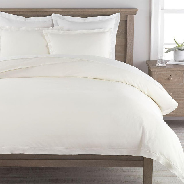 Belgian Flax Linen Double Flange Duvet Cover, King,/Cal King, Classic Ivory