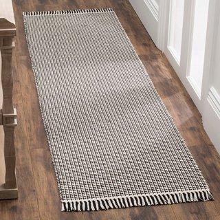Safavieh Hand-woven Montauk Flatweave Ivory/ Black Cotton Rug - 2'3" x 6' Runner