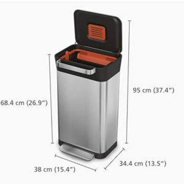 Joseph Joseph Intelligent Waste Titan Trash Can Compactor with Odor Filter, Compacts up to 3x trash, 30L/7.9 Gallons, Stainless Steel