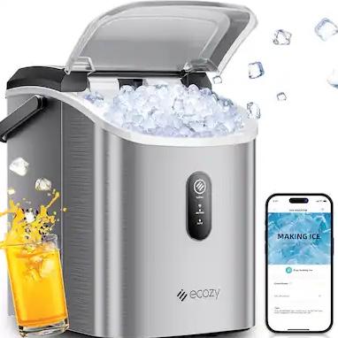 Ecozy - 33lb. Smart Nugget Countertop Ice Maker, Portable Pebble Ice Machine with Voice Control - Stainless Steel