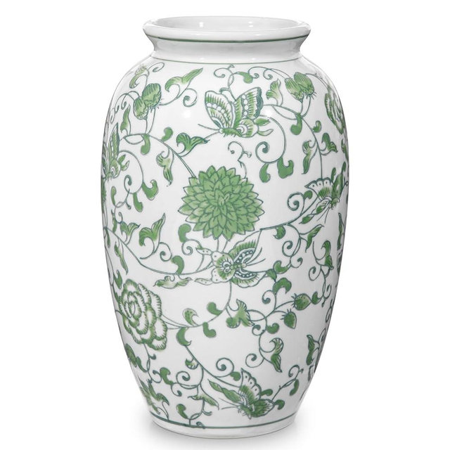 Green and White Vase, Green Ceramic Vase for Home Decor 8.9" Chinoiserie Vase for Flowers Porcelain Flower Vase for Living Room, Bathroom, Dinner Table Centerpieces