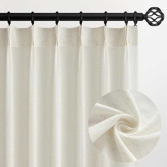 96 Inches Long Pinch Pleated Semi Sheer Curtains,Natural Linen Blended Light Filtering Window Curtains 96 Length 2 Panels for Living Room Bedroom Pinch Pleat Drapes with Hooks 2 Panels 40" Wx96 L