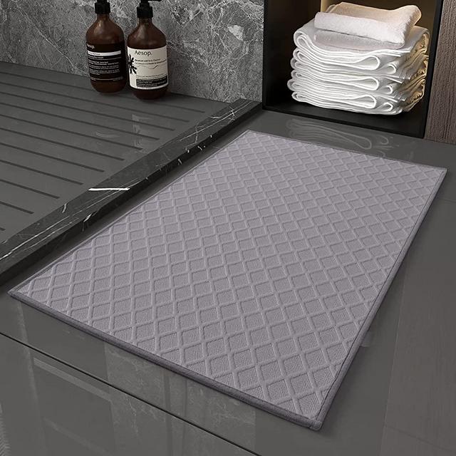 AMOAMI Bath-Mat,Ultra Thin Bathroom Rugs,Rubber Bath Mats for Bathroom Non Slip,Absorbent Bath Rug for Bathroom Floor, Shower, Sink (17"x28", Grey)