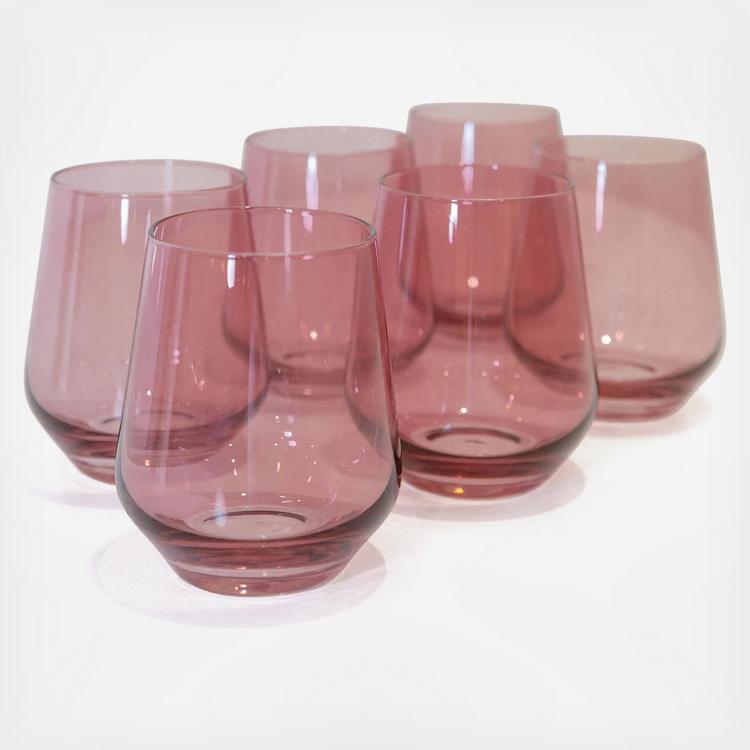 Estelle Colored Glass Estelle Stemless Wine Glass, Set of 2 - Blush Pink