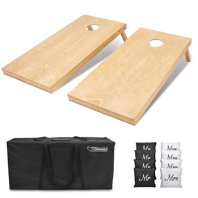 GoSports 4 ft x 2 ft Regulation Size Wooden Cornhole Boards Set with Natural Wood Stain Finish - Includes Carrying Case