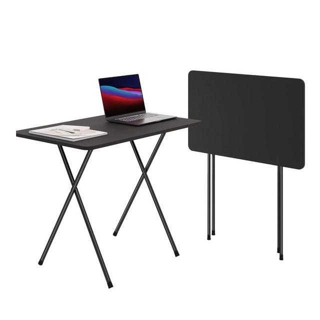 Folding TV Tray Table, 2.6-Foot TV Dinner Folding Table for Small Space Eating, Dinner Foldable Side Desk with Wooden Top and Metal Frame(1 Piece-BlackA)