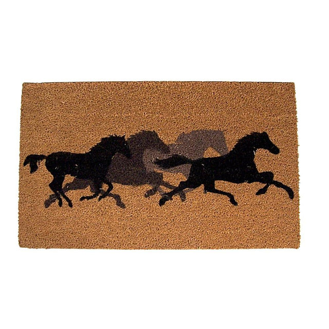 Wowser Silhouetted Galloping Horses Coir Door Mat, Rustic Cabin Décor, Coir Outdoor Welcome Mat, 29.5 Inches