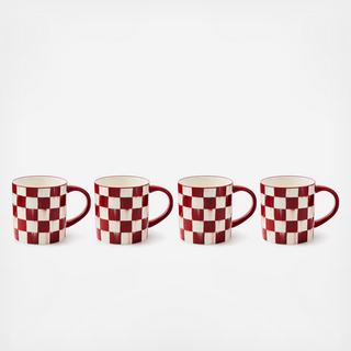Cherry Check Stoneware Mug, Set of 4