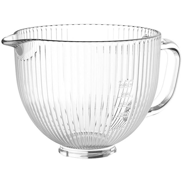 Glass Mixer Bowl for KitchenAid 4.5 and 5 Quart Tilt-Head Stand Mixers, 5 qt Mixing Bowl for Kitchen Aid With Measurement Markings & Handle