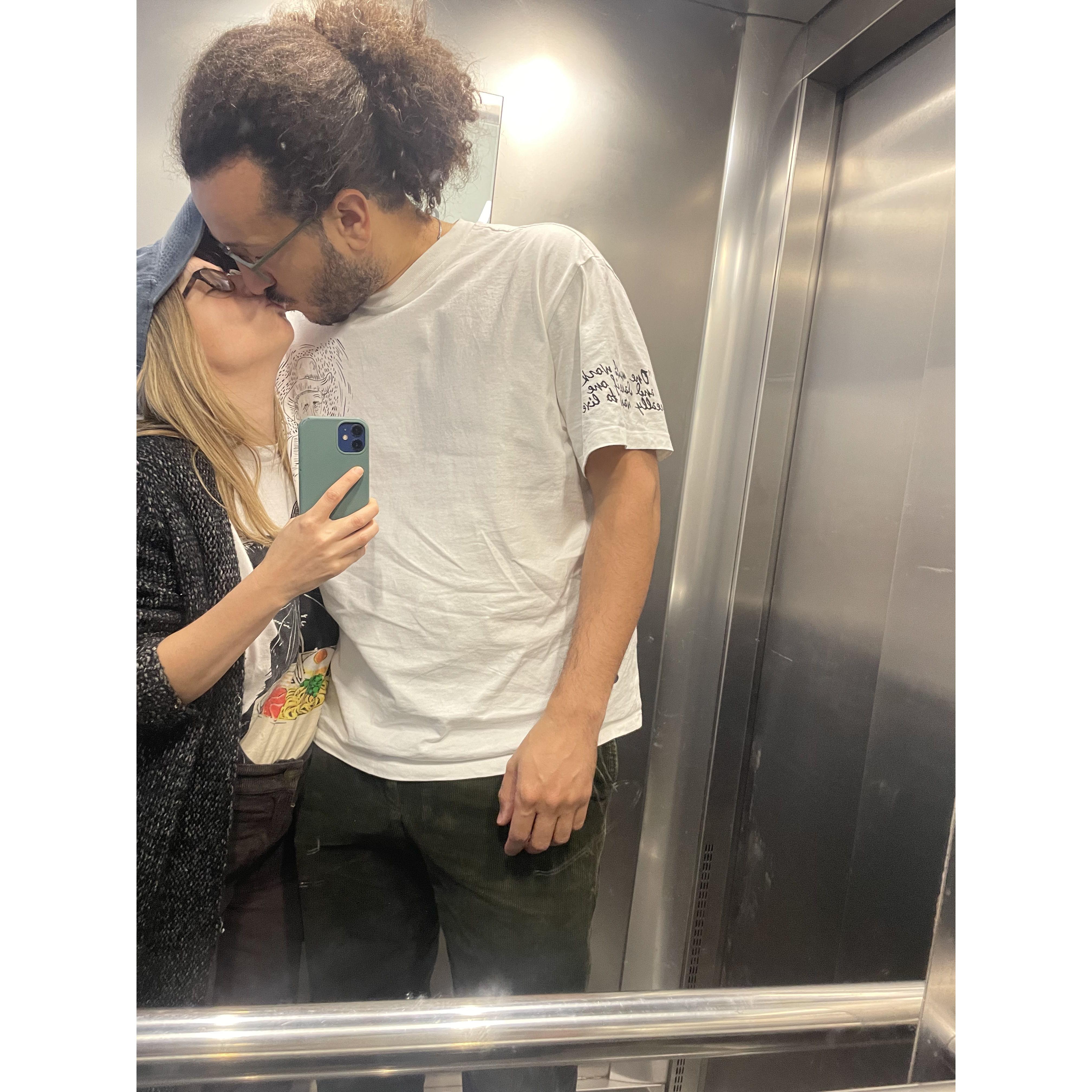 Our elevator mirror is the perfect place for kissy selfies.