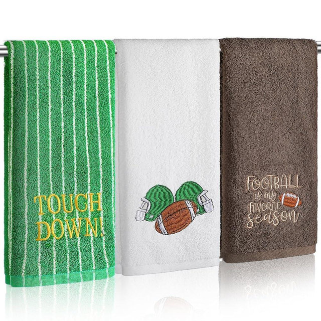 SmoothNovelty 3 Pcs Football Hand Towels for Bathroom Cotton Embroidered Rodeo Kitchen Towels 13.3 x 29.5 Farmhouse Decorative Absorbent Soft Cotton Gifts for Kitchen Dish Fast Drying Housewarming
