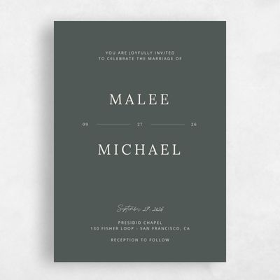 Dark Seaweed, Green Wedding Invitation - Keanu Classic