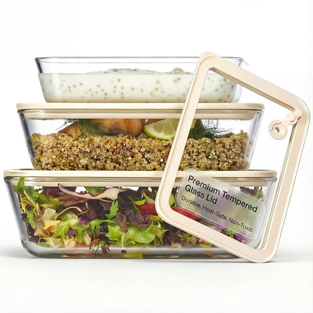 Vase and Vessel Glass Storage Container Set, Borosilicate Glass, Tempered Glass Lids, Baking Pan, Airtight with Vents, Microwave, Oven & Dishwasher Safe, (Rectangular - Set Of 3)