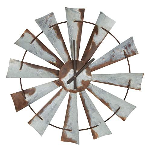 Kate and Laurel Millbrook Windmill 32" Diameter Distressed Metal Wall Clock