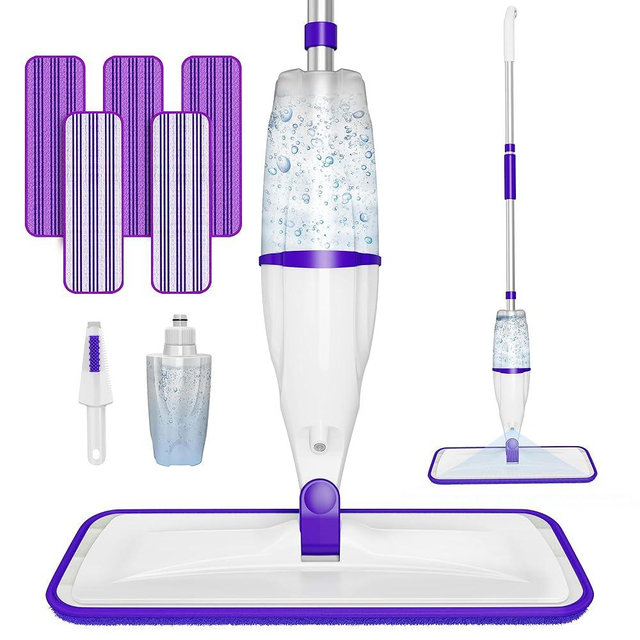 Spray Mop for Hardwood Floor Cleaning: EXEGO Wet Mops with 5 Microfiber Refillable Pads for Swiffer Powermop - Mopping Tools with Sprayer for Tile Wood Laminate Vinyl Marble