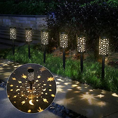 6 Pcs Solar Light Outdoor Garden Patio Pathway Landscape Lights Yard Driveway Lawn Walkway Decoration Star Moon Solar Lantern Waterproof Outside Path Hanging Sidewalk Courtyard Bronze