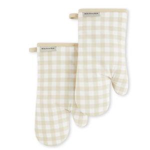 KitchenAid Gingham Oven Mitt 2-Pack Set, Milkshake, 7"x13"