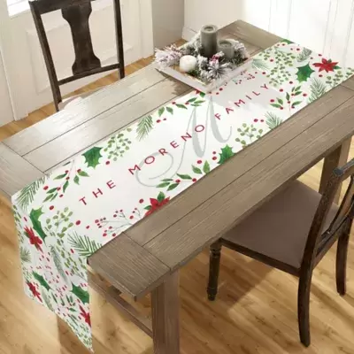 Holly Berry Personalized 96-Inch Christmas Table Runner