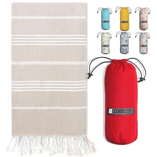 BAY LAUREL Turkish Beach Towel with Travel Bag 39 x 71 Quick Dry Sand Free Lightweight Large Oversized Towels Light