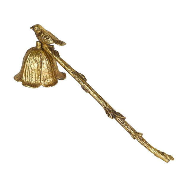 NIKKY HOME Gold Floral Candle Snuffer with Long Handle, Vintage Elegant Candle Extinguisher with Bird, Decorative Metal Wick Flame Snuffer Candle Accessory
